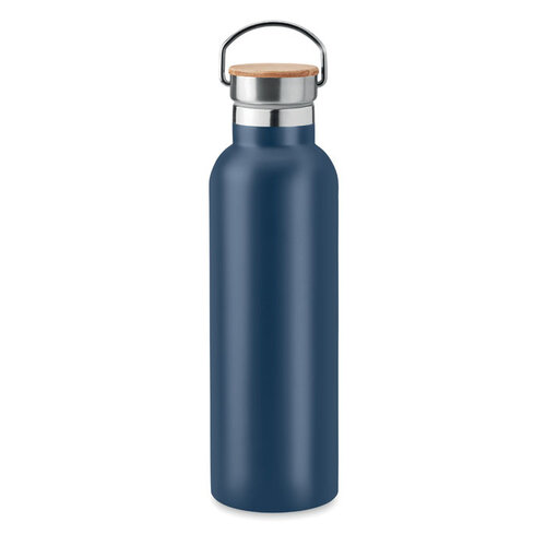 DeBle Helsinki dubbelwandige thermosfles 750 ml MO6372 met bamboe dop en draagring bedrukt met logo