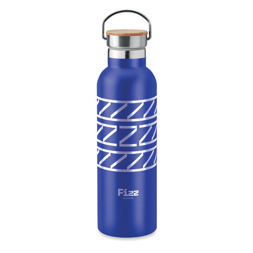 DeBle Helsinki dubbelwandige thermosfles 750 ml MO6372 met bamboe dop en draagring bedrukt met logo