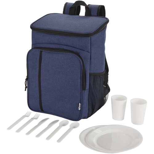 DeBle Tundra GRS gerecycleerde picknick koelrugzak 20L met bestekset bedrukt met logo