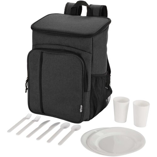 DeBle Tundra GRS gerecycleerde picknick koelrugzak 20L met bestekset bedrukt met logo