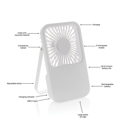 DeBle Aervina RCS herlaadbare bureauventilator met logo P457.08