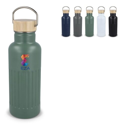 DeBle Gerecycled RVS Thermosfles met Bamboe Dop 500 ml LT98699 bedrukken met logo