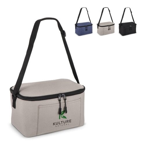 Koeltas 5 liter LT95388 van 600D gerecycled rPET met PEVA-isolatie, voorvak en verstelbare schouderriem bedrukken met logo