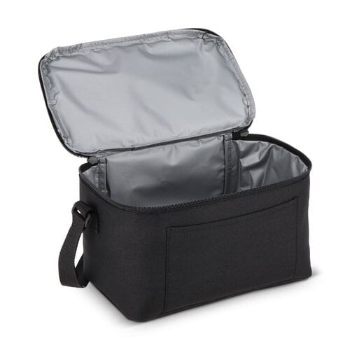 Koeltas 5 liter LT95388 van 600D gerecycled rPET met PEVA-isolatie, voorvak en verstelbare schouderriem bedrukken met logo