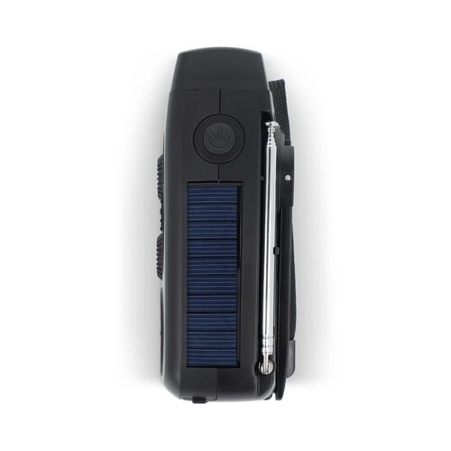 SafeSound noodradio LT95607 – compacte AM/FM radio met zaklamp, 1800 mAh powerbank en oplaadopties via zonnepaneel, USB-C of handslinger, ideaal relatiegeschenk