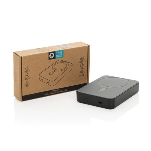 Amporia RCS rplastic magnetische 10.000 mAh powerbank in zakformaat bedrukken met logo