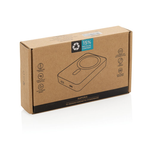 Amporia RCS rplastic magnetische 10.000 mAh powerbank in zakformaat bedrukken met logo