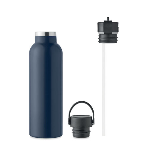 DeBle Dubbelwandige vacuümfles 700 ml MO6944 van gerecycled RVS met geïntegreerd rietje bedrukt met logo