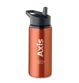 DeBle Spot drinkfles 500 ml MO2500 van gerecycled RVS met rietje en draaggreep bedrukt met logo