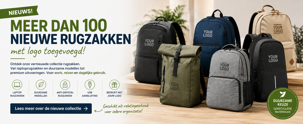 Meer dan 100 nieuwe rugzakken met logo toegevoegd