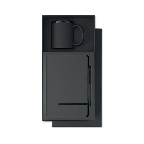 READYSET 3-delige geschenkset MO3230 met notitieboek balpen en mok bedrukt met logo