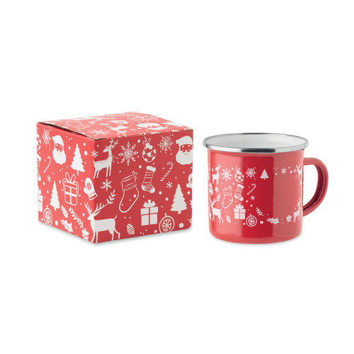 SEASOMEL rode emaille kerstmok 300 ml CX1595 met geschenkdoos