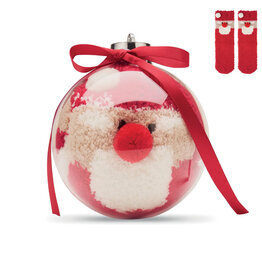 SNUG L rode kerstsokken met kerstmanmotief in kerstbal CX1586