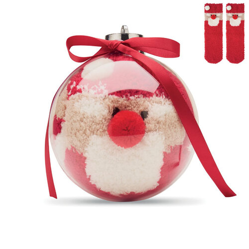 SNUG L rode kerstsokken met kerstmanmotief in kerstbal CX1586