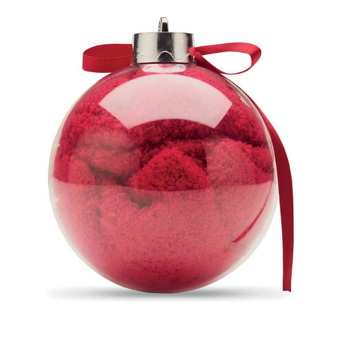 SNUG L rode kerstsokken met kerstmanmotief in kerstbal CX1586