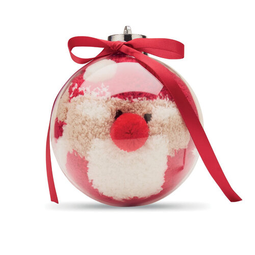 SNUG L rode kerstsokken met kerstmanmotief in kerstbal CX1586