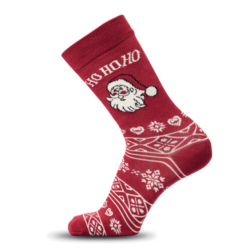 SOC LARGE bordeauxrode kerstsokken CX1575 maat 43-46 met kerstmotief