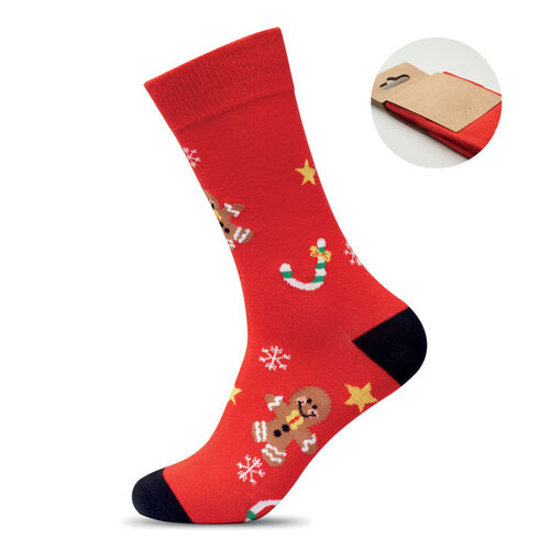 SOC LARGE bordeauxrode kerstsokken CX1575 maat 43-46 met kerstmotief