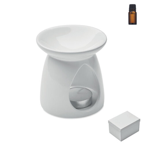 SAGRADA keramische aromabrander set MO3113 met vanille etherische olie en waxinelichtje