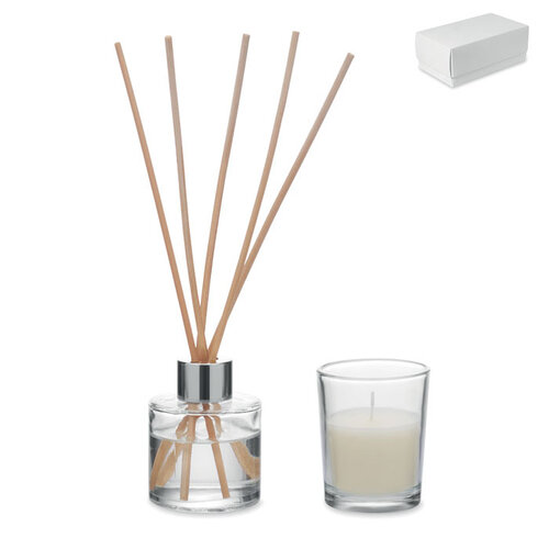 MUSKA SET vanille diffuser en kaarsenset MO3112 in witte geschenkdoos