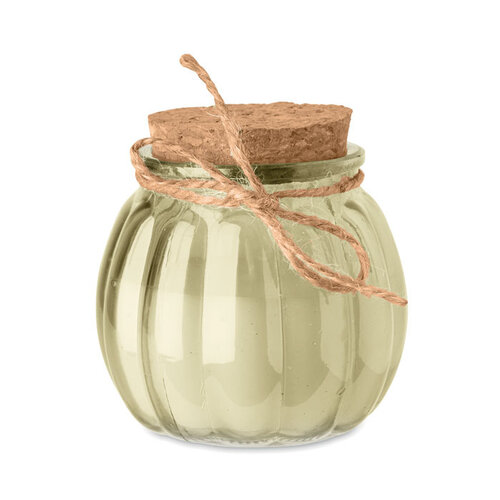 PUMKIN vanille geurkaars MO3193 van plantaardige was met kurken deksel en jute lint