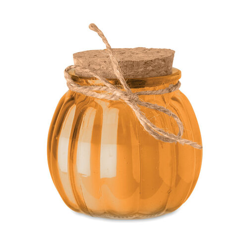 PUMKIN vanille geurkaars MO3193 van plantaardige was met kurken deksel en jute lint