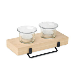 IRONDLE houten waxinelichthouder set MO3114 met 2 glazen houders
