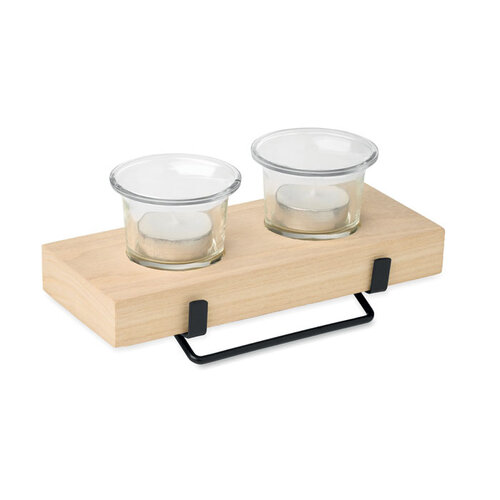 IRONDLE houten waxinelichthouder set MO3114 met 2 glazen houders