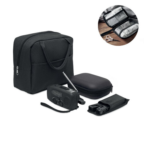 SAFENEST noodpakket MO3148 met EHBO-kit multitool en AM/FM-noodradio met LED-zaklamp