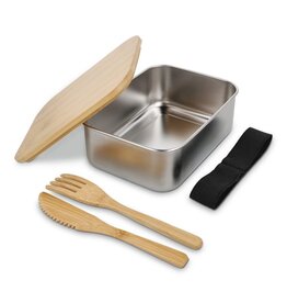 RVS lunchbox LT90425 met bamboe deksel bamboe mes en vork