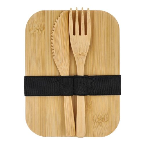 RVS lunchbox LT90425 met bamboe deksel bamboe mes en vork