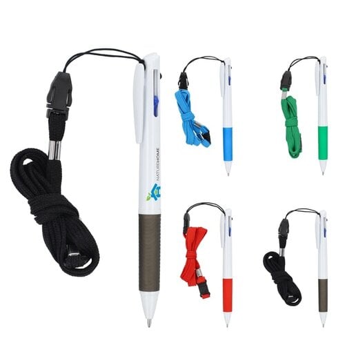3-kleuren balpen met grip en keycord bedrukt – LT87855