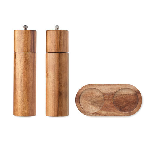 TUCCO SET MO3120 acaciahouten peper- en zoutmolens met voet