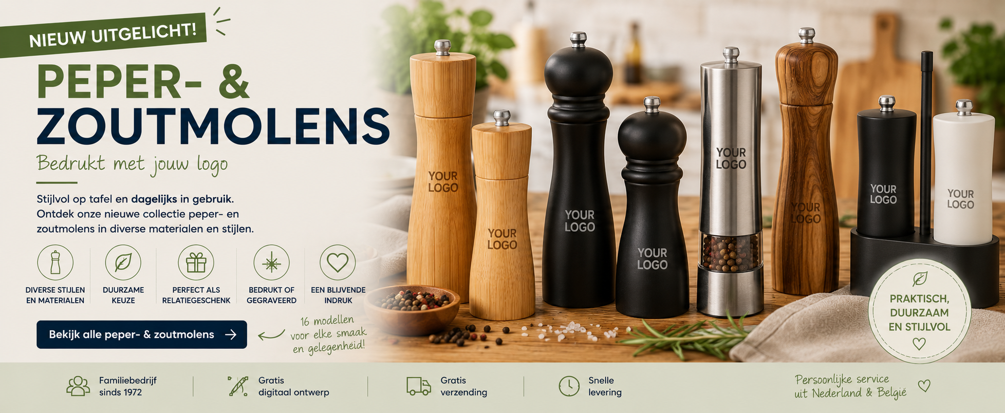 Peper- en zoutmolens met logo: stijlvol relatiegeschenk