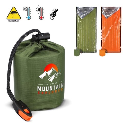 Thermische noodslaapzak LT94580 met bedrukbaar zakje en fluit