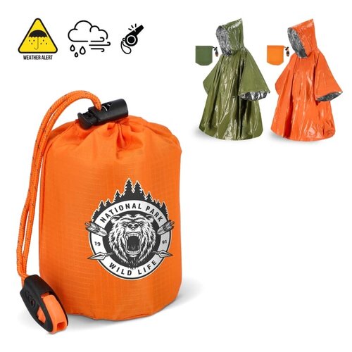 2-in-1 thermische poncho LT94581 met bedrukbaar zakje en fluit