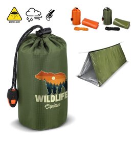 thermische noodtent, noodtent met logo, survival tent, reflecterende noodtent, outdoor veiligheidsartikel, noodonderkomen, veiligheidsgeschenk