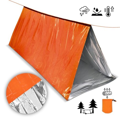 thermische noodtent, noodtent met logo, survival tent, reflecterende noodtent, outdoor veiligheidsartikel, noodonderkomen, veiligheidsgeschenk