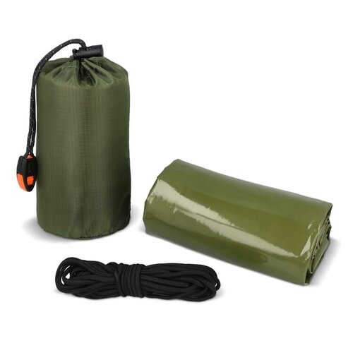 thermische noodtent, noodtent met logo, survival tent, reflecterende noodtent, outdoor veiligheidsartikel, noodonderkomen, veiligheidsgeschenk