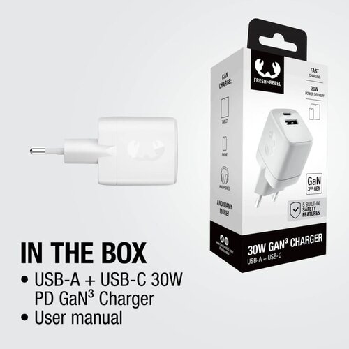 Fresh ’n Rebel 30W GaN snellader LT49749 met USB-C en USB-A