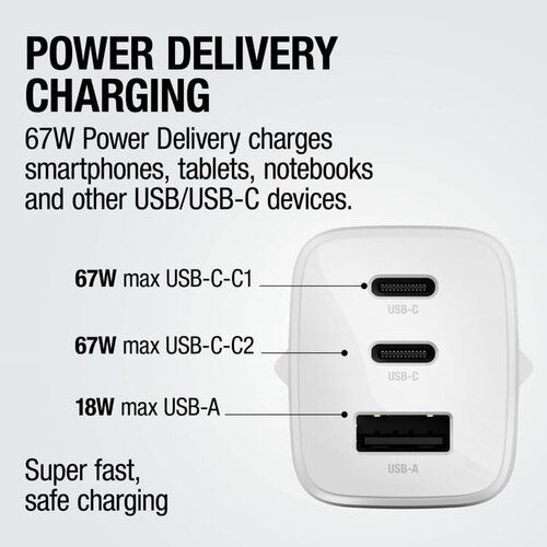 Fresh ’n Rebel 67W GaN laptoplader LT49750 met twee USB-C-poorten en USB-A
