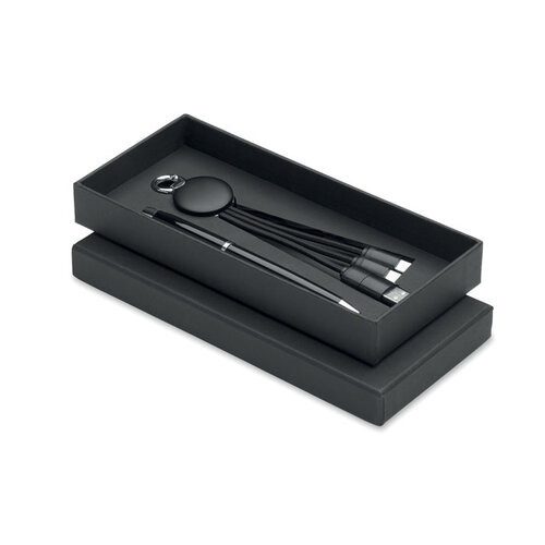 INTWOS MO3152 geschenkset met metalen balpen en 2-in-1 oplaadkabel bedrukt met logo