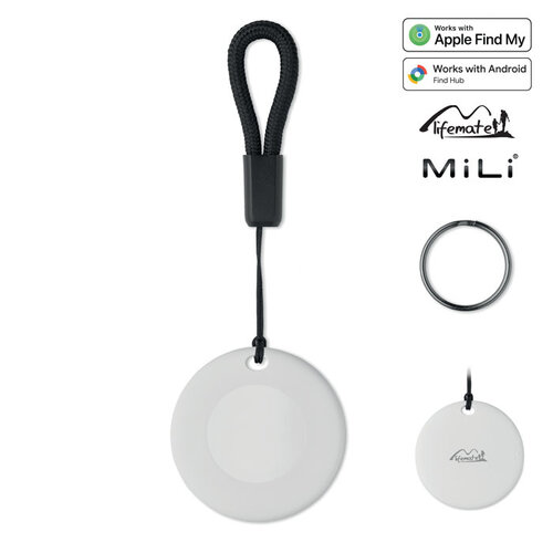 MILI LIFEMATE MO3107 slimme Find My locator sleutelhanger bedrukt met logo