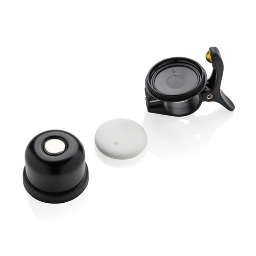 Bike Finder Dual P301.14 fietsbel met Apple Find My en Android Find Hub tracker bedrukt met logo
