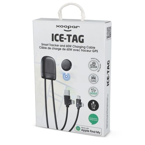 Xoopar Ice-Tag LT41021 60W oplaadkabel met Apple Find My-tracker bedrukt met logo