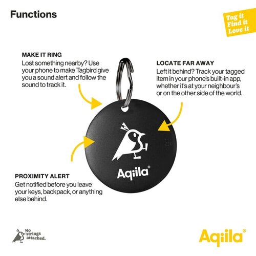 Aqiila Tagbird LT45202 IP67 fietsbel met Apple- en Android-tracker gepersonaliseerd met logo