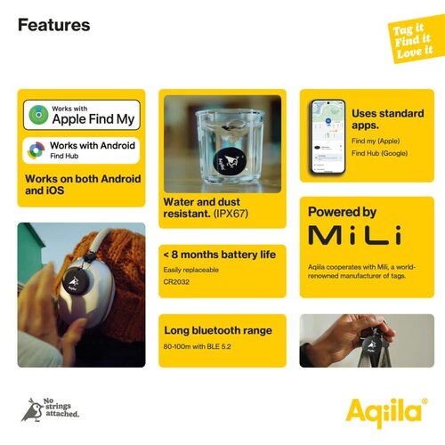 Aqiila Tagbird LT45202 IP67 fietsbel met Apple- en Android-tracker gepersonaliseerd met logo
