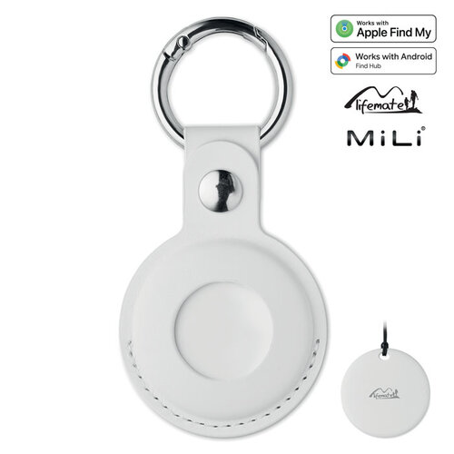 MILI Lifemate Life Tag Duo MO3108 tracker met PU hoes voor Apple Find My en Google Find Hub bedrukt met logo