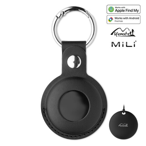 MILI Lifemate Life Tag Duo MO3108 tracker met PU hoes voor Apple Find My en Google Find Hub bedrukt met logo