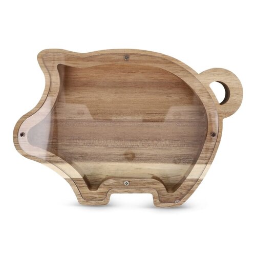 PennyVista houten spaarpot LT91535 van acaciahout bedrukt met logo